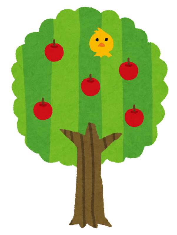 りんごが実っていて小鳥がいる木のイメージ画像